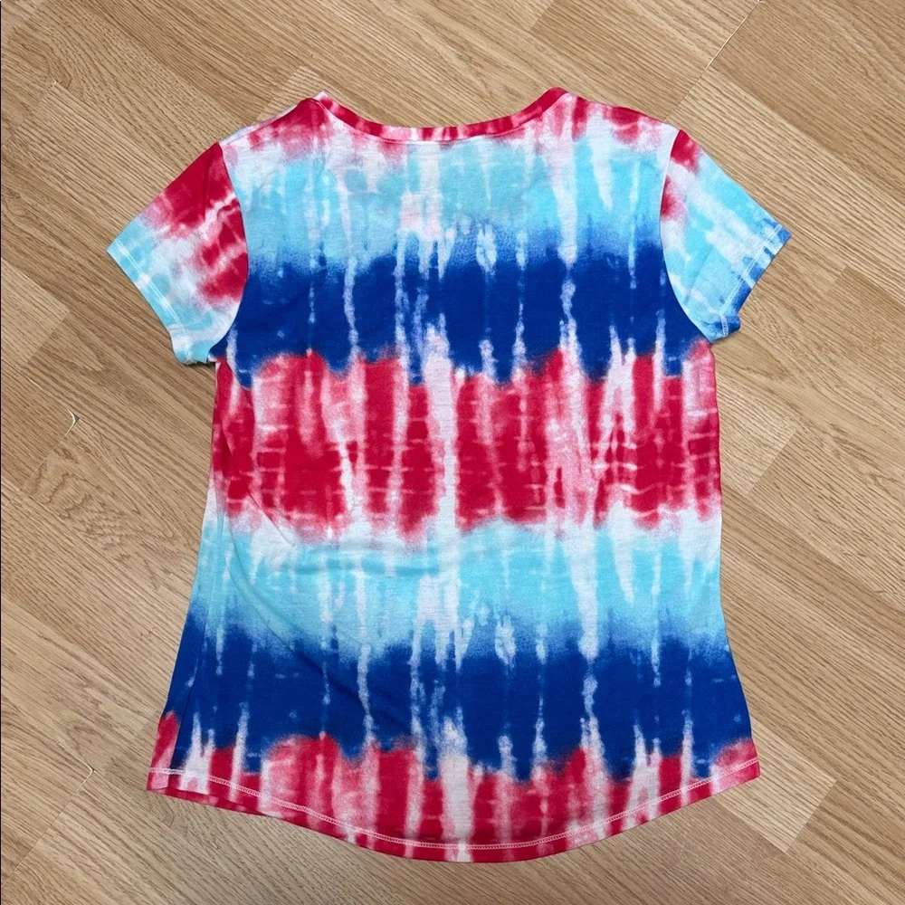Justice 14/16 Red White Blue Tie Dye Tee Gold Star Patriotic Graphic